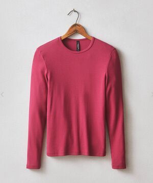 American Giant Shirt Womens S Beet Red Luxe Rib Crew Neck Long Sleeve Cotton NEW